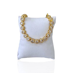 Pulseira Folheada Ouro 18k e Prata 925 Inspired Redondo Cravejado