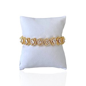 Pulseira Folheada Ouro 18k e Prata 925 Inspired Quadrado Cravejado