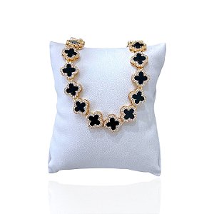 Pulseira Folheada Ouro 18k e Prata 925 Inspired Trevos Madrepérola Cravejado