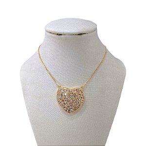 Colar Folheado Ouro 18k e Prata 925 Coração Cravejado