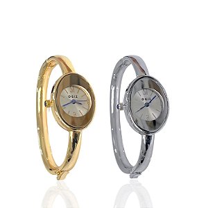 Relógio Aço Feminino Bracelete Oval Redondo