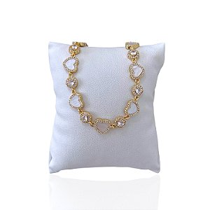 Pulseira Folheada Ouro 18k e Prata 925 Inspired Corações Madrepérola Cravejado