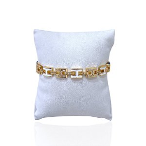 Pulseira Folheada Ouro 18k e Prata 925 Inspired H Cravejado