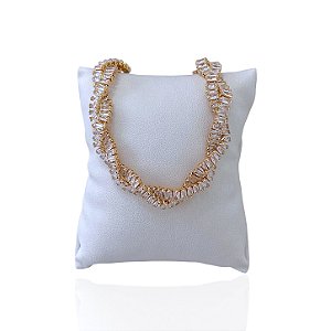 Pulseira Folheada Ouro 18k e Prata 925 Trançado Cravejado