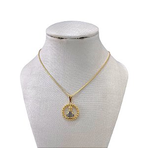 Colar Folheado Ouro 18k e Prata 925 Nossa Senhora Cravejada