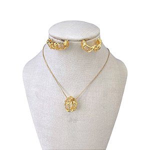 Conjunto Folheado Ouro 18k e Prata 925 Inspired Mandala Cravejada