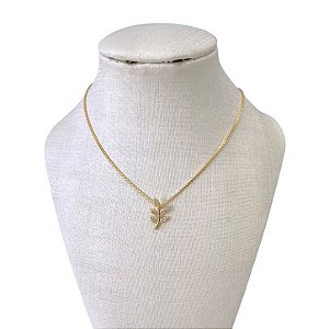 Colar Folheado Ouro 18k Ramo De Folhas Cravejada