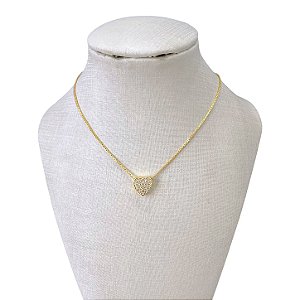 Colar Folheado Ouro 18k e Prata 925 Coração Cravejado