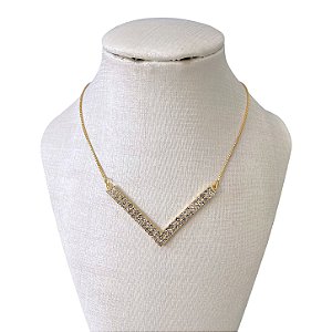 Colar Folheado Ouro 18k e Prata 925 V Strass