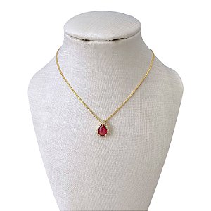Colar Folheado Ouro 18k e Prata 925 Gota Cravejada