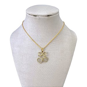 Colar Folheado Ouro 18k Cereja Strass