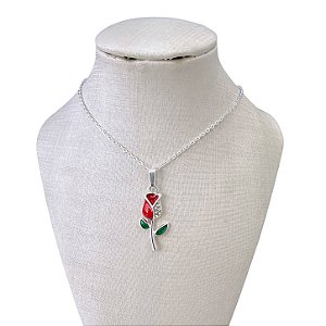 Colar Folheado Prata 925 Flor Resinada Strass