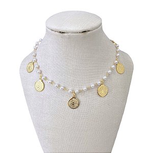 Choker Folheada Ouro 18k Pai Nosso Pérolas