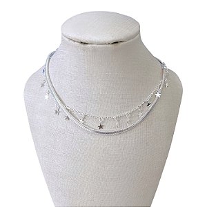 Choker Dupla Folheada Prata 925 Lacraia Estrelas