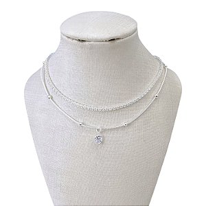 Choker Dupla Folheada Prata 925 Riviera Bolinhas Coração