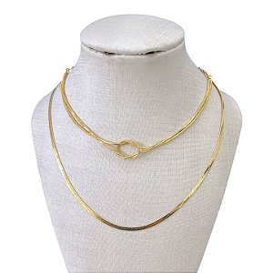 Colar Duplo Folheado Ouro 18k Fita Laminada Nó