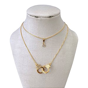 Colar Duplo Folheado Ouro 18k e Prata 925 Ponto de Luz Algema