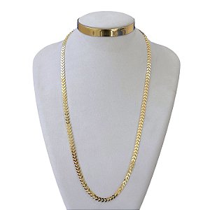 Colar Longo Folheado Ouro 18k Escamas