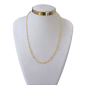 Colar Longo Folheado Ouro 18k Elos Corações
