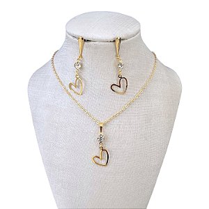 Conjunto Folheado Ouro 18k Coração Ponto de Luz