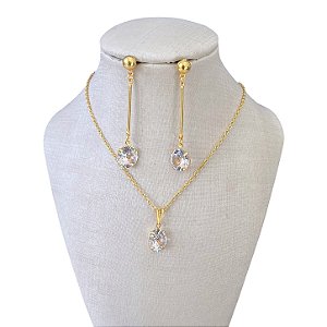 Conjunto Folheado Ouro 18k Ponto de Luz Palito