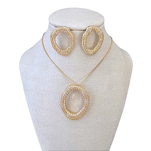 Conjunto Folheado Ouro 18k e Prata 925 Orgânico Cravejado