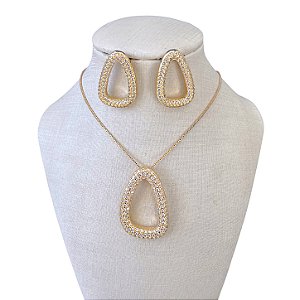Conjunto Folheado Ouro 18k e Prata 925 Orgânico Cravejado