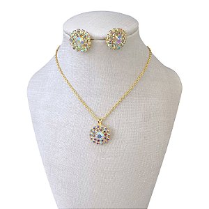 Conjunto Folheado Ouro 18k e Prata 925 Mandala Strass