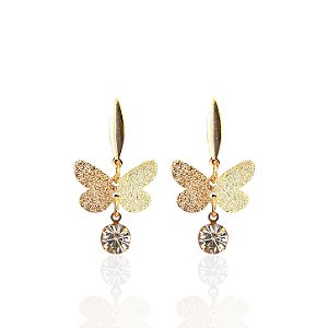 Brinco Folheado Ouro 18k Borboleta Trabalhada Ponto de Luz