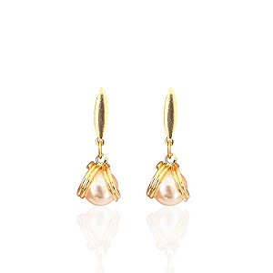 Brinco Folheado Ouro 18k Bolinha Pérola Trançada