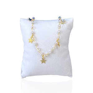 Pulseira Folheada Ouro 18k Pérolas Estrelas
