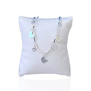 Pulseira Folheada Prata 925 Corações Ponto de Luz
