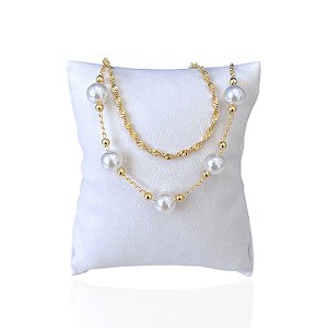 Pulseira Folheada Ouro 18k Dupla Torcida Bolinhas Pérolas