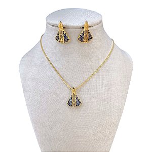 Conjunto Folheado Ouro 18k e Prata 925 Nossa Senhora Cravejada Mini