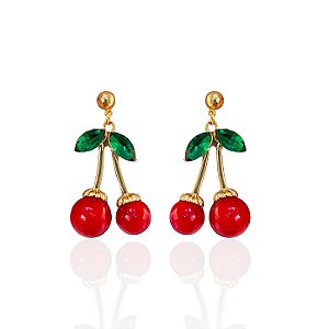 Brinco Folheado Ouro 18k Cereja