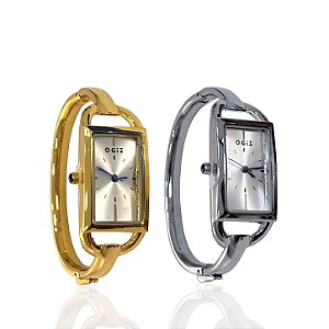 Relógio Aço Feminino Bracelete Quadrado Comprido