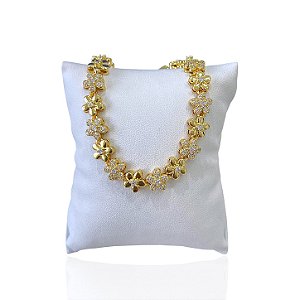 Pulseira Folheada Ouro 18k e Prata 925 Flor Cravejada