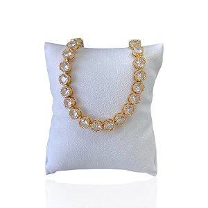 Pulseira Folheada Ouro 18k e Prata 925 Redonda Ponto de Luz Cravejada