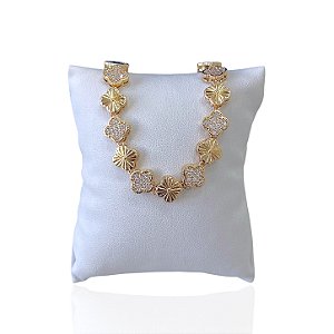 Pulseira Folheada Ouro 18k e Prata 925 Trevos Cravejado