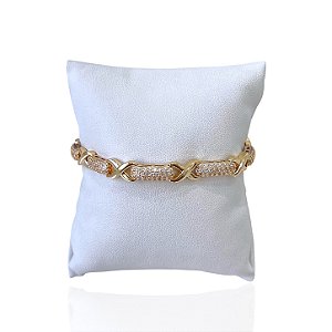 Pulseira Folheada Ouro 18k e Prata 925 Inspired X Cravejado