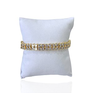 Pulseira Folheada Ouro 18k e Prata 925 Redonda Dupla Ponto de Luz Cravejado