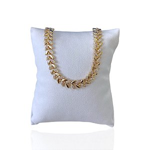 Pulseira Folheada Ouro 18k e Prata 925 Escama Cravejada