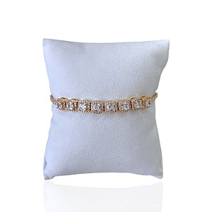 Pulseira Folheada Ouro 18k e Prata 925 Riviera Quadrado Cravejado