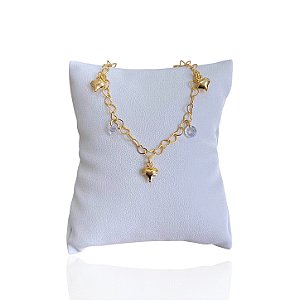 Pulseira Folheada Ouro 18k Elos Corações Ponto de Luz