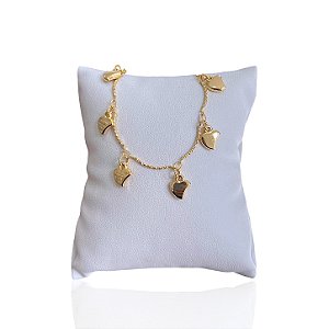 Pulseira Folheada Ouro 18k Corações Penduricalho