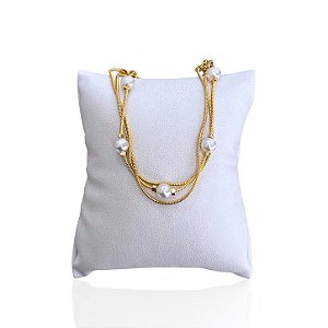 Pulseira Folheada Ouro 18k Tripla Bolinhas Pérolas