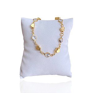 Pulseira Folheada Ouro 18k Corações Ponto de Luz