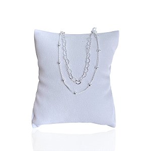 Pulseira Folheada Prata 925 Dupla Elos Corações Bolinhas