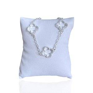 Pulseira Folheada Prata 925 Trevos Cristal