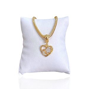 Pulseira Folheada Ouro 18k Malha Coração Estrela Lua Cravejado